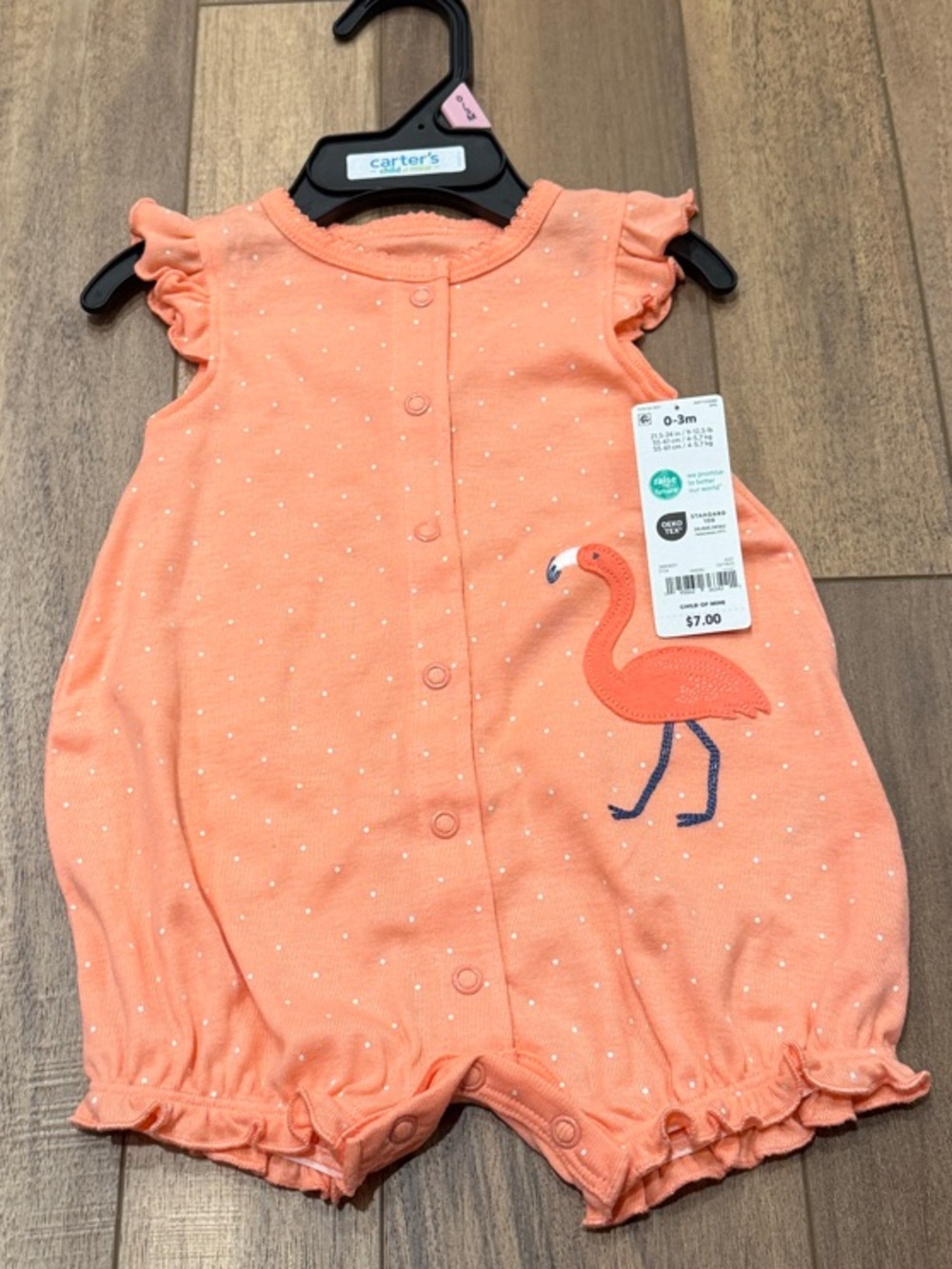 Carter's Coral Sleeveless Flamingo Romper